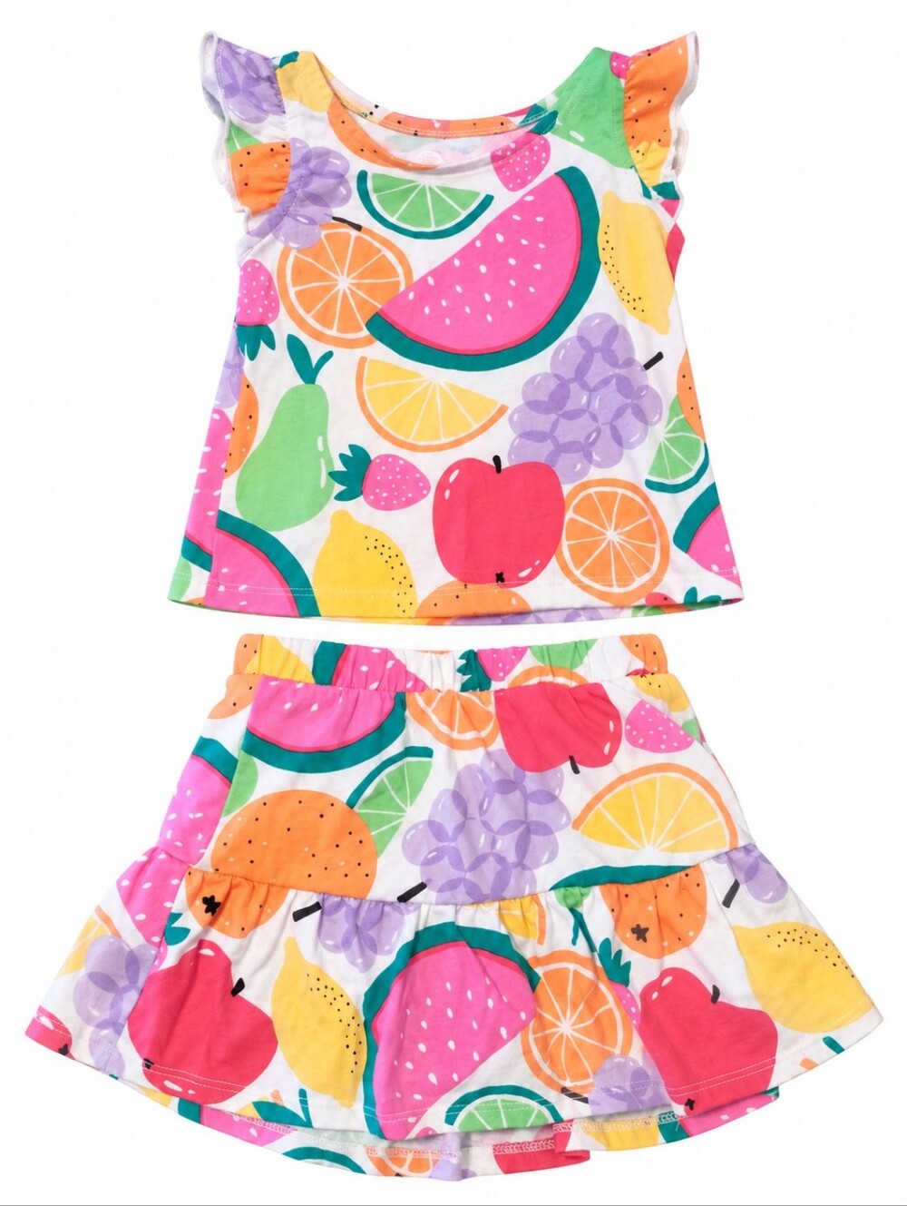 Wonder Nation Girls 2T 3T Fruit Print Top Ruffle Skorts 2 Piece Outfit